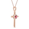 Thumbnail Image 1 of Oval Ruby and 1/20 CT. T.W. Diamond Frame Layered Cross Pendant in 10K Rose Gold