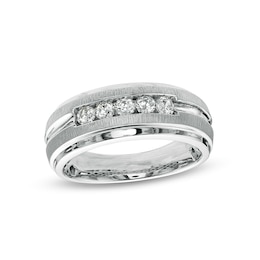 1/2 CT. T.W. Diamond Five Stone Beveled Edge Wedding Band in 10K White Gold