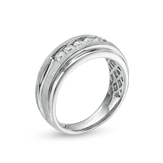 1/2 CT. T.w. Diamond Five Stone Beveled Edge Wedding Band in 10K White Gold