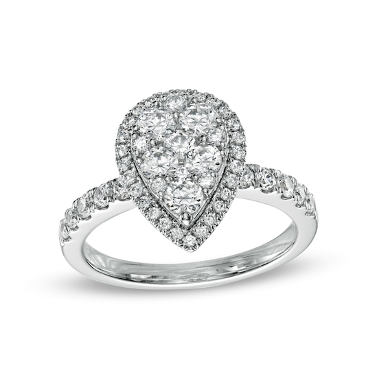 1-1/4 CT. T.w. Composite Pear Diamond Frame Engagement Ring in 14K White Gold