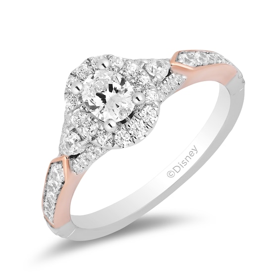 Enchanted Disney Aurora 7/8 CT. T.w. Oval Diamond Frame Engagement Ring in 14K Two-Tone Gold