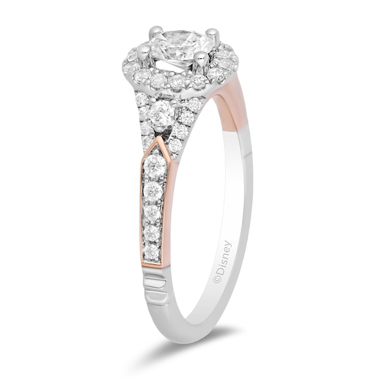 Enchanted Disney Aurora 7/8 CT. T.w. Oval Diamond Frame Engagement Ring in 14K Two-Tone Gold
