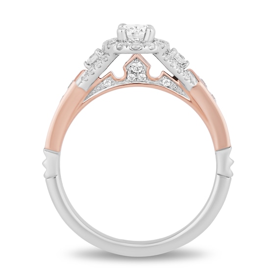 Enchanted Disney Aurora 7/8 CT. T.w. Oval Diamond Frame Engagement Ring in 14K Two-Tone Gold