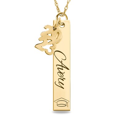 Select Birthstone. Million Charms LARGE Gold Vertical Bar Name Plate Pendant with Birthstone 10k or 14k Yellow or White Gold Select Rose