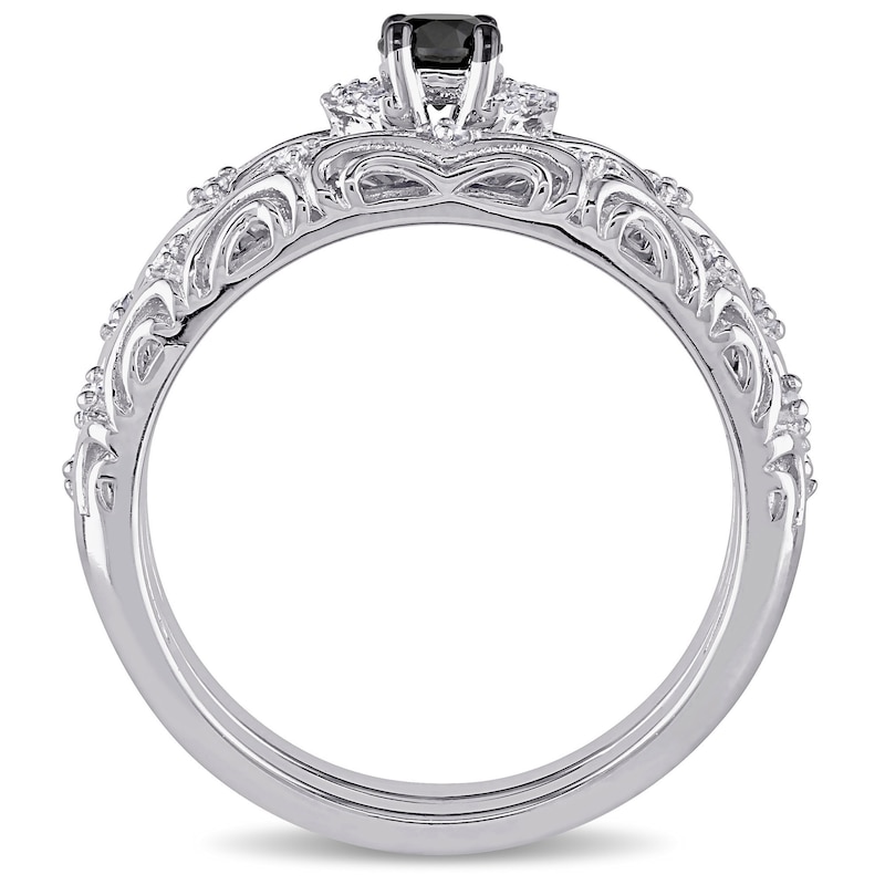 1/3 CT. T.W. Enhanced Black and White Diamond Filigree Bridal Set in Sterling Silver