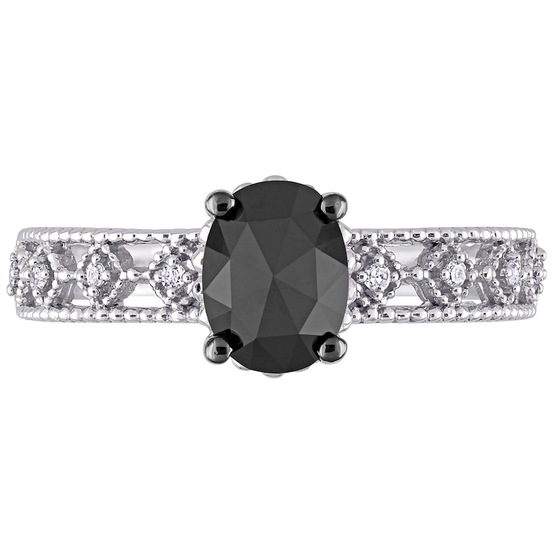 1 CT. T.W. Enhanced Black and White Diamond Vintage-Style Engagement Ring in 10K White Gold