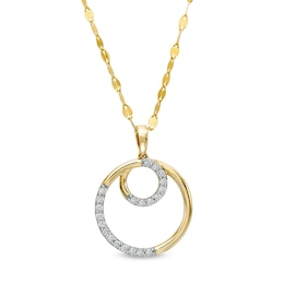 1/4 CT. T.W. Diamond Double Circle Outline Pendant in 10K Gold