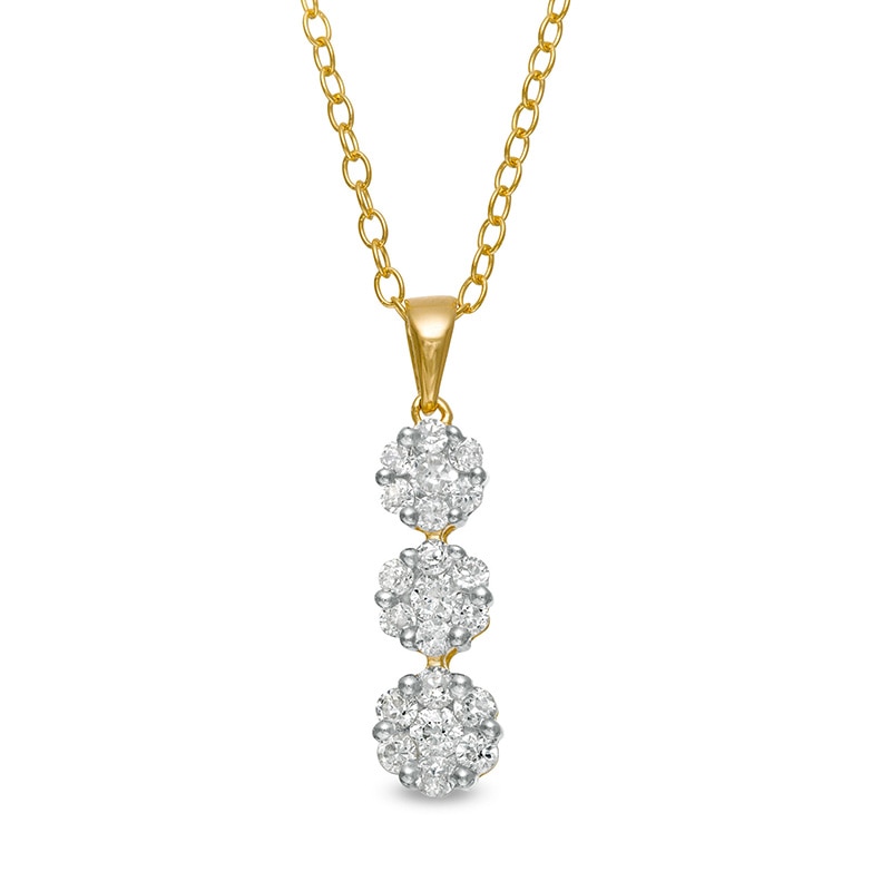 Main Image 1 of 1/2 CT. T.W. Diamond Graduated Three Stone Flower Pendant in 10K Gold