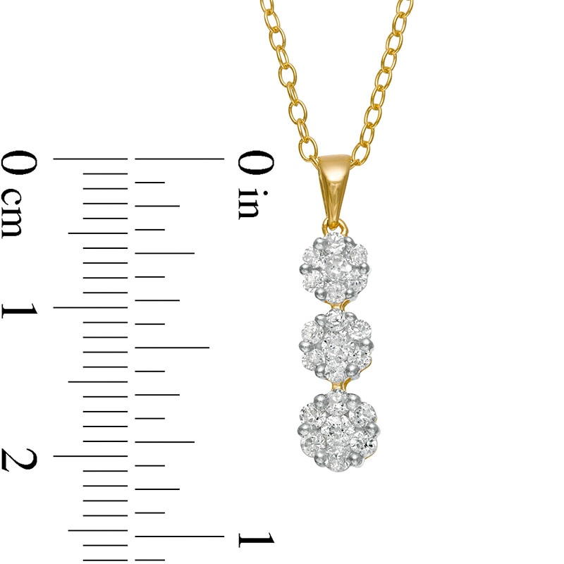 1/2 CT. T.W. Diamond Graduated Three Stone Flower Pendant in 10K Gold