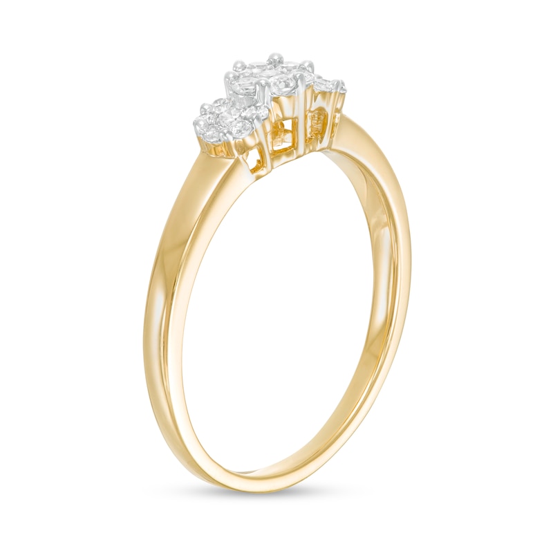 Main Image 3 of 1/4 CT. T.W. Diamond Three Stone Flower Ring in 10K Gold