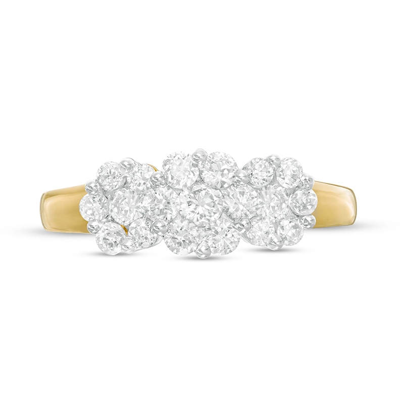 Main Image 4 of 1 CT. T.W. Diamond Three Stone Flower Frame Ring in 10K Gold