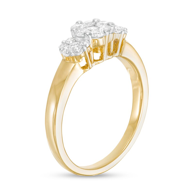 Main Image 3 of 1/2 CT. T.W. Diamond Three Stone Flower Frame Ring in 10K Gold