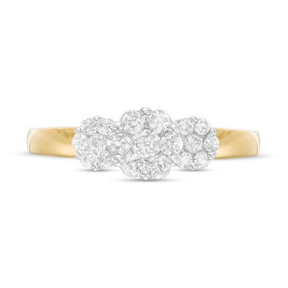 1/2 CT. T.w. Diamond Three Stone Flower Frame Ring in 10K Gold