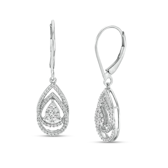 1/2 CT. T.w. Composite Diamond Double Pear-Shaped Frame Drop Earrings in 10K White Gold