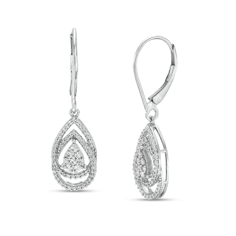 Main Image 1 of 1/2 CT. T.W. Composite Diamond Double Pear-Shaped Frame Drop Earrings in 10K White Gold