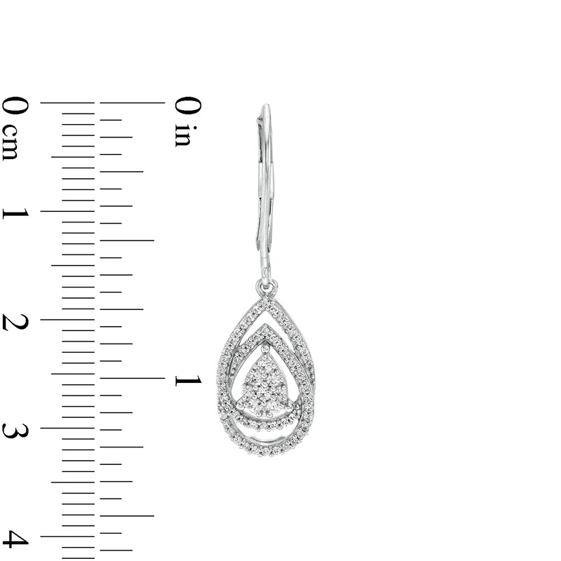 Main Image 3 of 1/2 CT. T.W. Composite Diamond Double Pear-Shaped Frame Drop Earrings in 10K White Gold