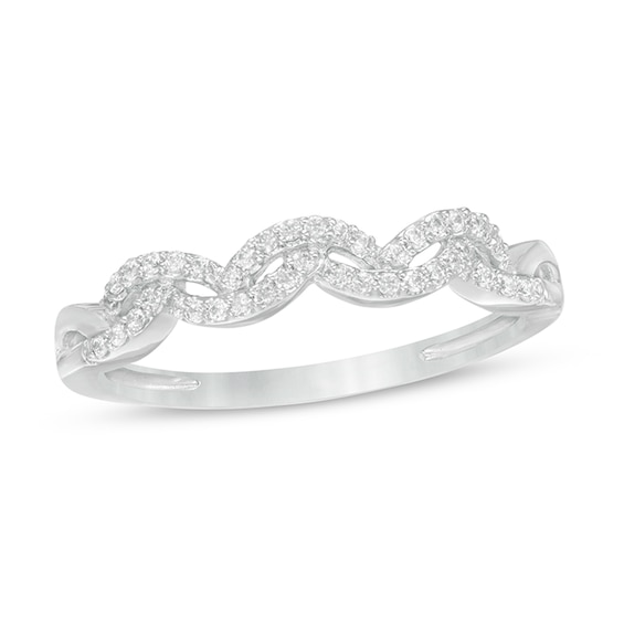 1/6 CT. T.W. Diamond Double Wave Stackable Band in 10K White Gold | Zales