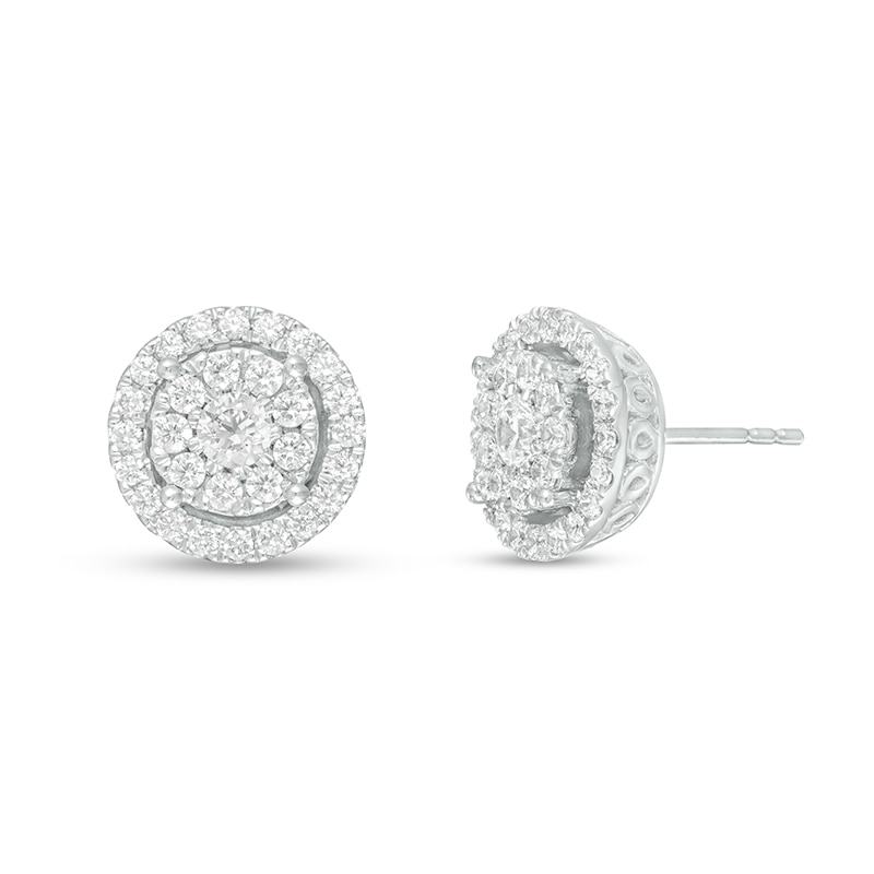 1 CT. T.W. Multi-Diamond Frame Tiered Stud Earrings in 10K White Gold