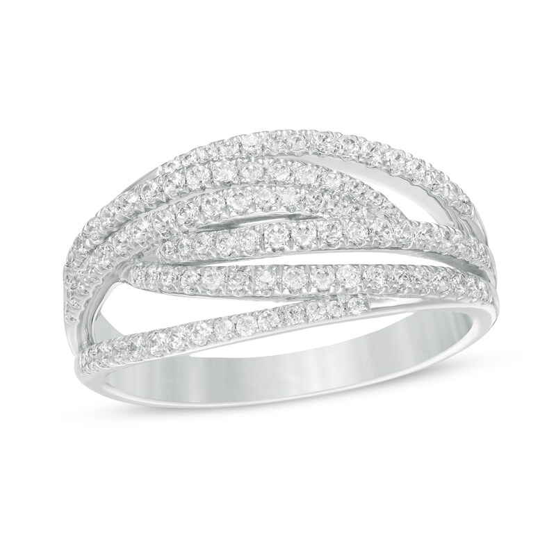 Main Image 1 of 1/2 CT. T.W. Diamond Intertwined Multi-Row Ring in 10K White Gold