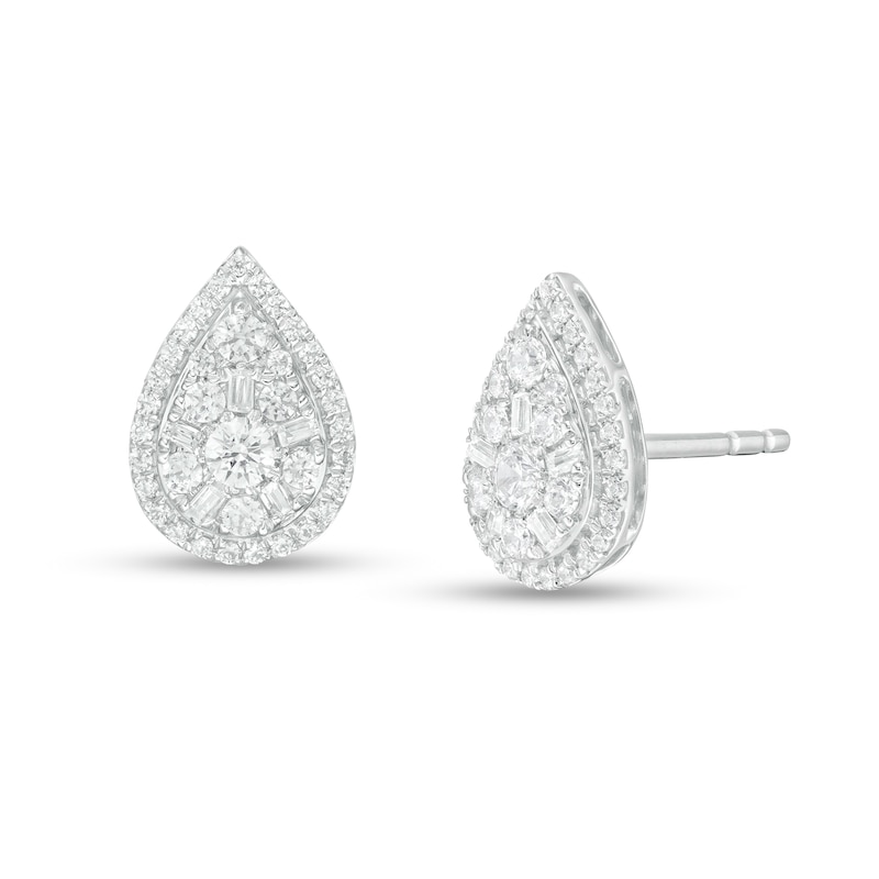 Main Image 1 of 1/2 CT. T.W. Composite Diamond Pear-Shaped Frame Stud Earrings in 10K White Gold