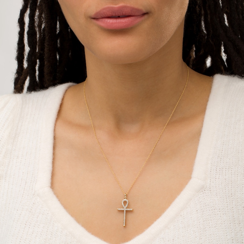 1/3 CT. T.W. Diamond Ankh Cross Pendant in 10K Gold