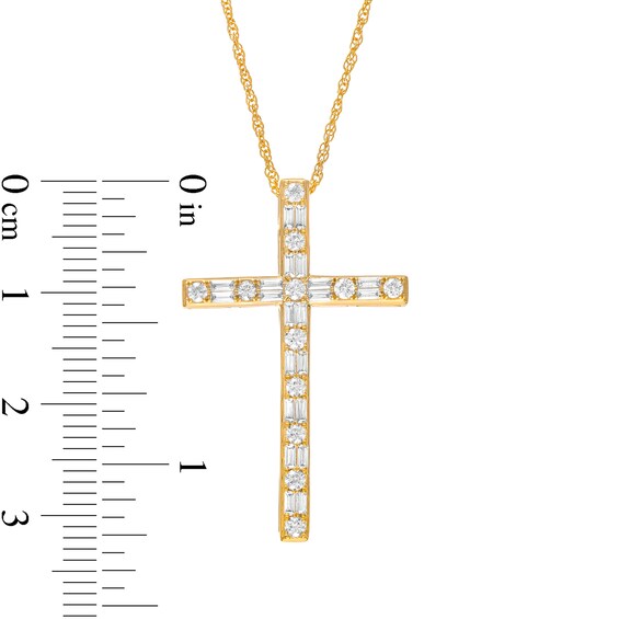 1/2 CT. T.w. Baguette and Round Diamond Cross Pendant in 10K Gold