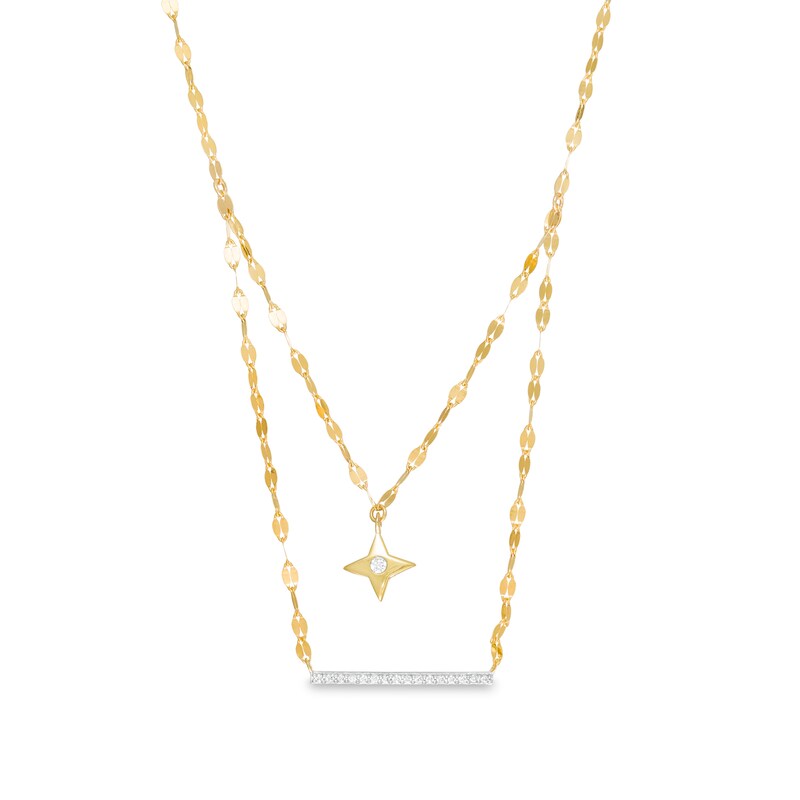 Main Image 1 of 1/10 CT. T.W. Diamond Bar and Star Double Strand Necklace in 10K Gold - 20"
