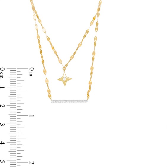 1/10 CT. T.w. Diamond Bar and Star Double Strand Necklace in 10K Gold - 20"