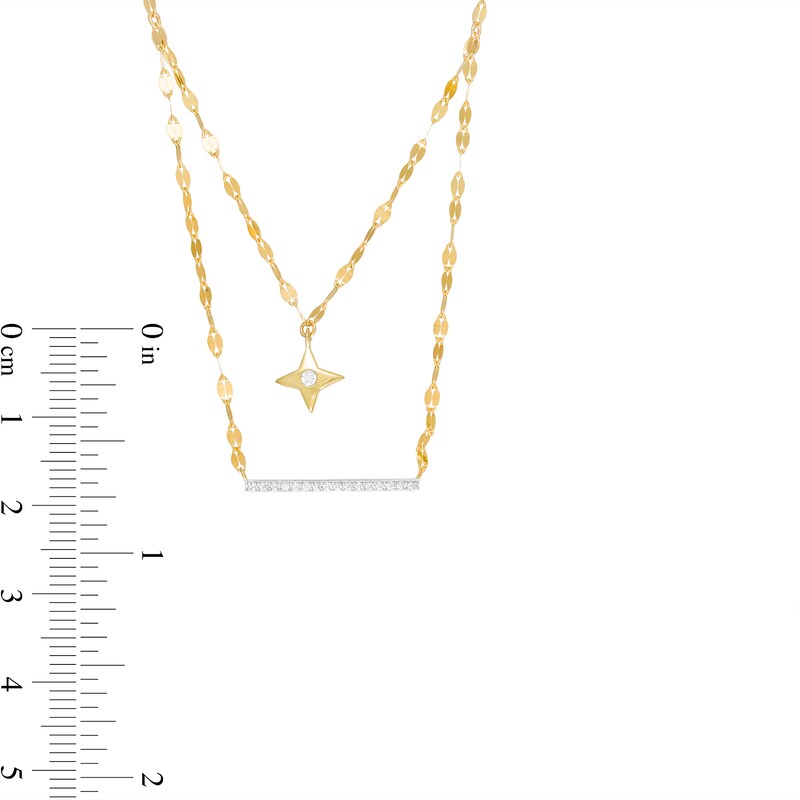 Main Image 3 of 1/10 CT. T.W. Diamond Bar and Star Double Strand Necklace in 10K Gold - 20"