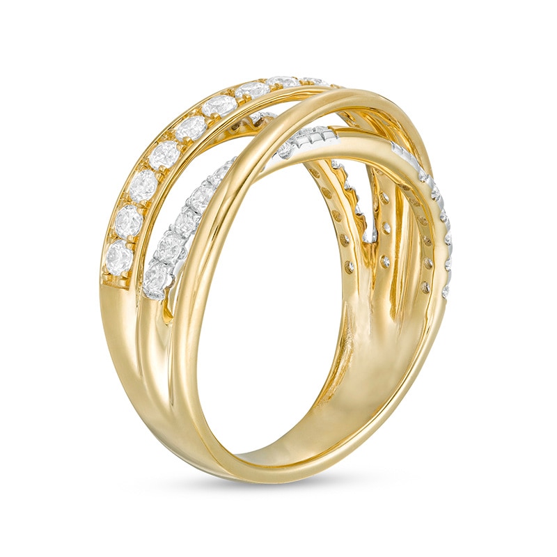 Main Image 2 of 1 CT. T.W. Diamond Cross-Over Multi-Row Ring in 10K Gold
