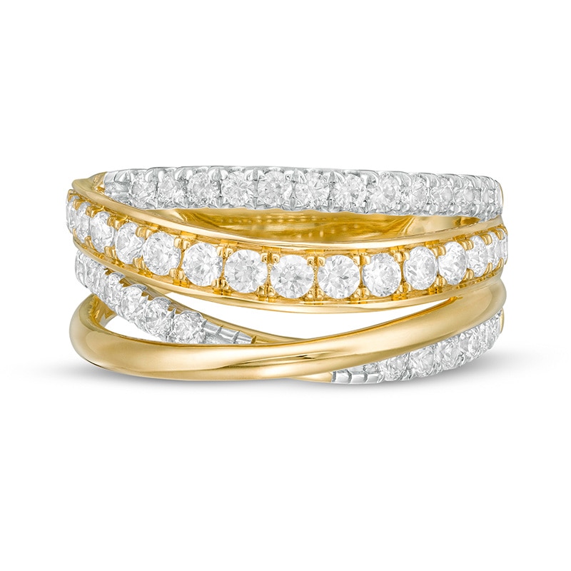 Main Image 3 of 1 CT. T.W. Diamond Cross-Over Multi-Row Ring in 10K Gold