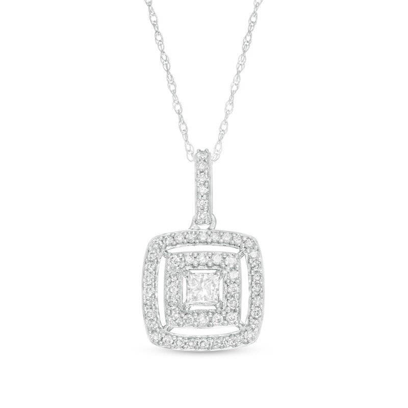 Main Image 1 of 1/2 CT. T.W. Princess-Cut Diamond Double Frame Pendant in 10K White Gold