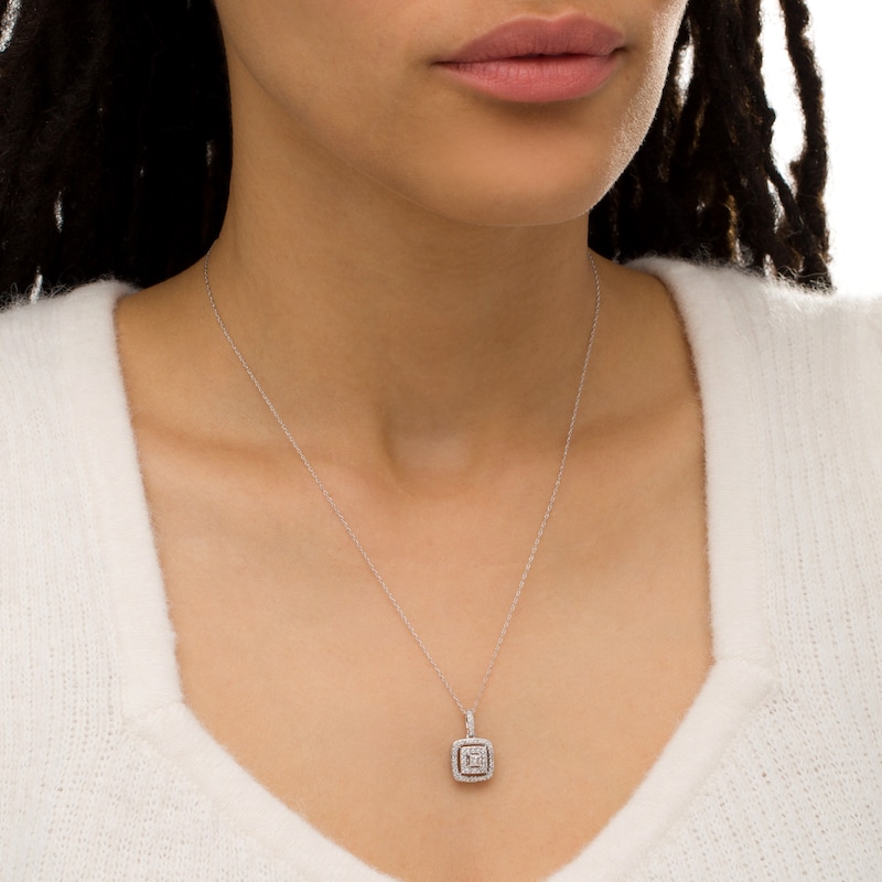 Main Image 2 of 1/2 CT. T.W. Princess-Cut Diamond Double Frame Pendant in 10K White Gold
