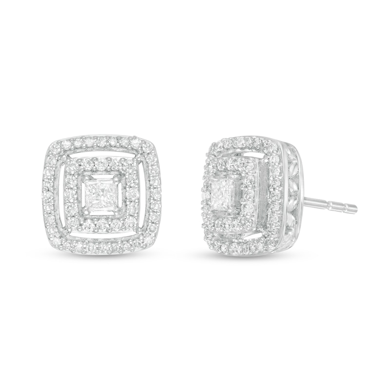 1/2 CT. T.W. Princess-Cut Diamond Double Frame Stud Earrings in 10K White Gold