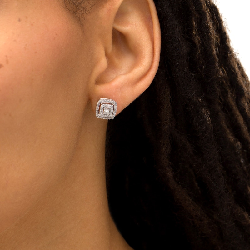 Main Image 2 of 1/2 CT. T.W. Princess-Cut Diamond Double Frame Stud Earrings in 10K White Gold