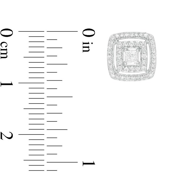 1/2 CT. T.w. Princess-Cut Diamond Double Frame Stud Earrings in 10K White Gold