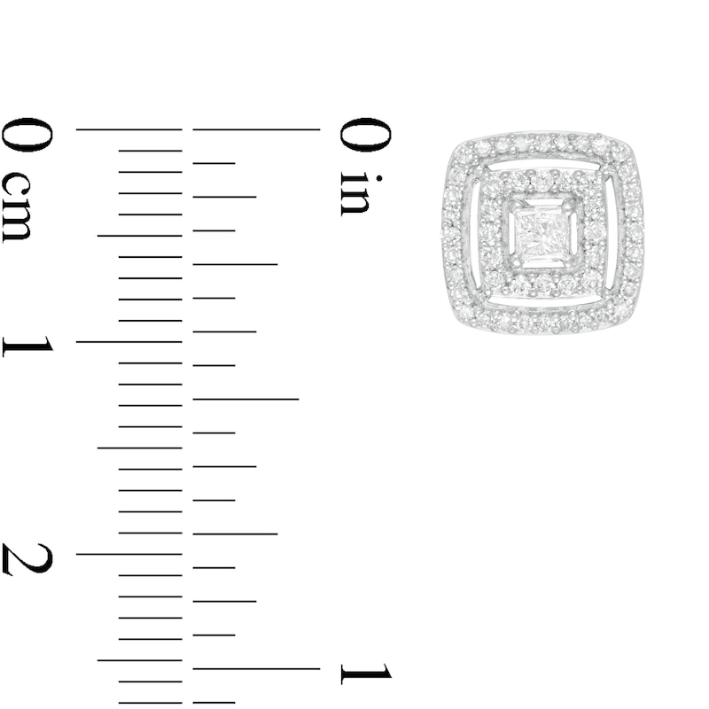 Main Image 3 of 1/2 CT. T.W. Princess-Cut Diamond Double Frame Stud Earrings in 10K White Gold