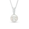 Thumbnail Image 1 of EFFY™ Collection 10.0mm Freshwater Cultured Pearl and 1/15 CT. T.W. Baguette Diamond Drop Pendant in 14K White Gold