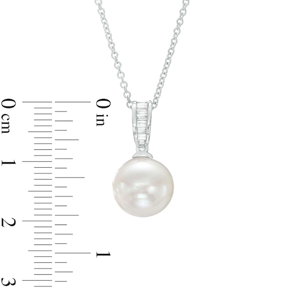 Effyâ¢ Collection 10.0mm Freshwater Cultured Pearl and 1/15 CT. T.w. Baguette Diamond Drop Pendant in 14K White Gold