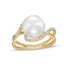 Thumbnail Image 1 of EFFY™ Collection Freshwater Cultured Pearl and 1/4 CT. T.W. Diamond Bypass Crossover Split Shank Ring in 14K Gold
