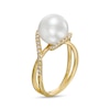 Thumbnail Image 3 of EFFY™ Collection Freshwater Cultured Pearl and 1/4 CT. T.W. Diamond Bypass Crossover Split Shank Ring in 14K Gold