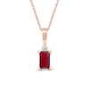 Thumbnail Image 1 of Emerald-Cut Ruby and Diamond Accent Drop Pendant in 10K Rose Gold