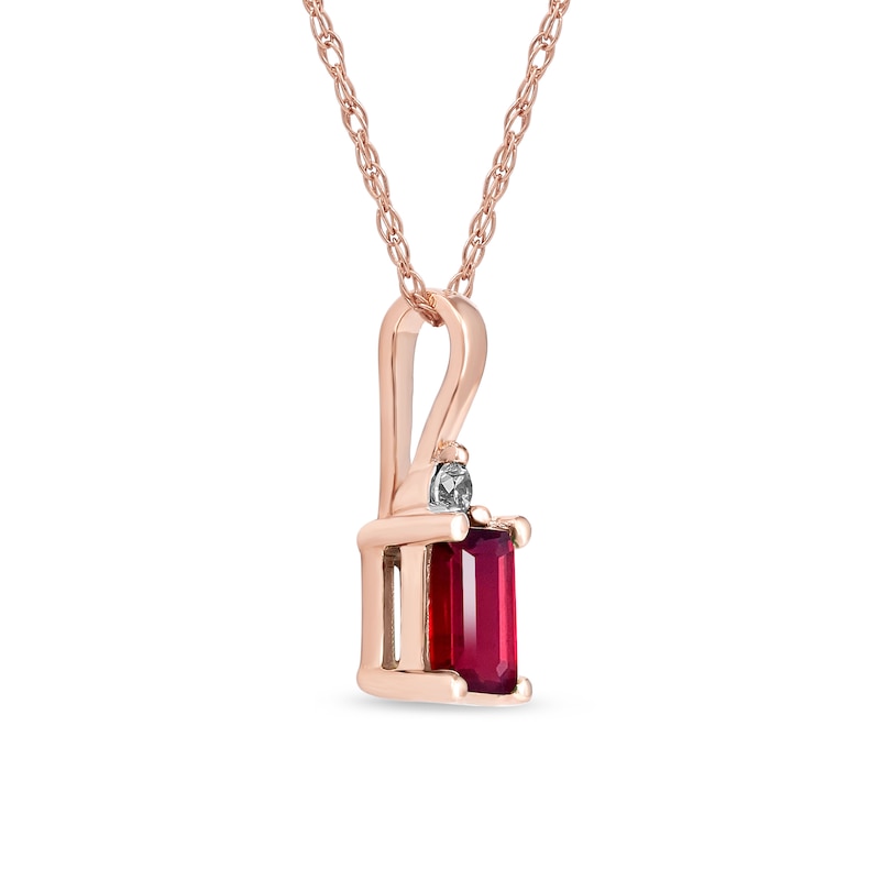 Main Image 2 of Emerald-Cut Ruby and Diamond Accent Drop Pendant in 10K Rose Gold