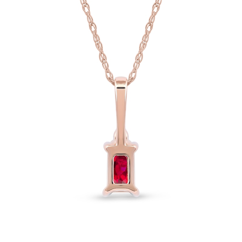 Main Image 3 of Emerald-Cut Ruby and Diamond Accent Drop Pendant in 10K Rose Gold