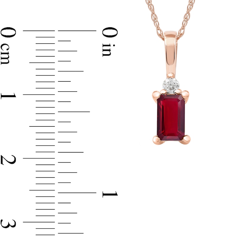 Main Image 5 of Emerald-Cut Ruby and Diamond Accent Drop Pendant in 10K Rose Gold