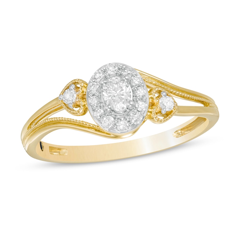 Main Image 1 of Cherished Promise Collection™ 1/5 CT. T.W. Oval Diamond Frame Heart Sides Ring in 10K Gold