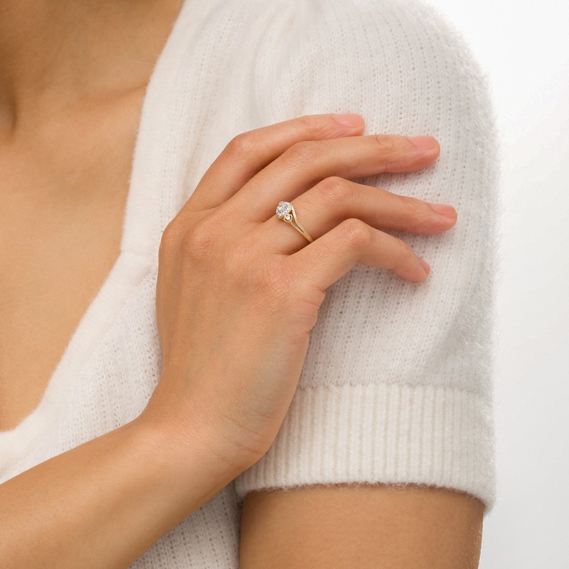 Main Image 2 of Cherished Promise Collection™ 1/5 CT. T.W. Oval Diamond Frame Heart Sides Ring in 10K Gold