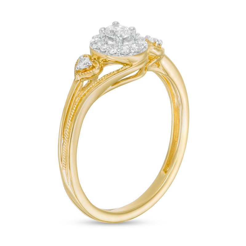 Main Image 3 of Cherished Promise Collection™ 1/5 CT. T.W. Oval Diamond Frame Heart Sides Ring in 10K Gold