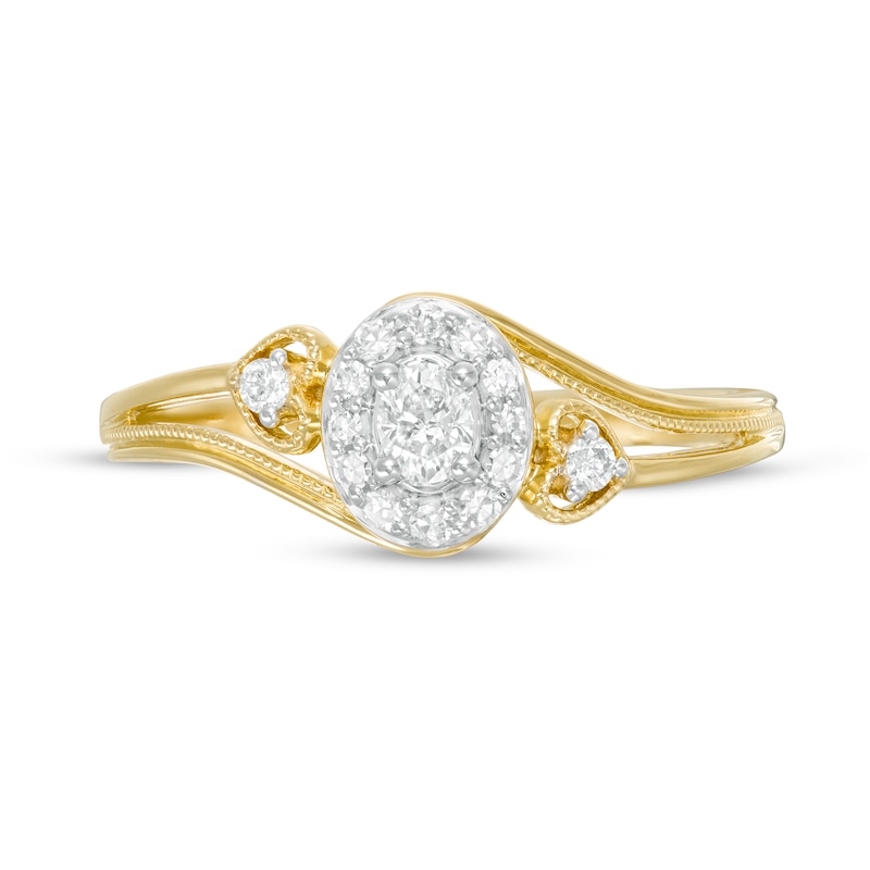 Main Image 4 of Cherished Promise Collection™ 1/5 CT. T.W. Oval Diamond Frame Heart Sides Ring in 10K Gold