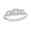 Thumbnail Image 0 of Cherished Promise Collection™ 1/4 CT. T.W. Diamond Three Stone Cushion Frame Ring in 10K White Gold
